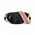 Leather belt bag with decorative chevron shoulder strap and snap hooks