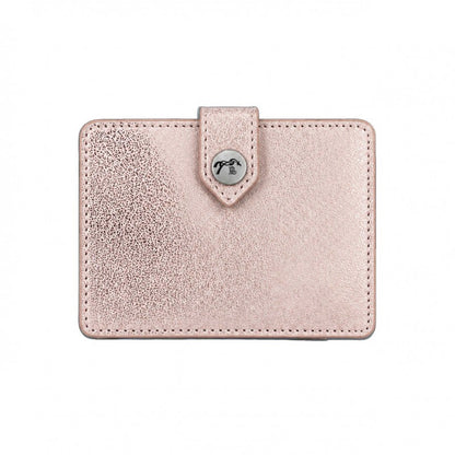 Leather card holder with secure snap-button closure