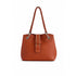 Leather handbag with braided handles and studded flap closure