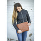 Leather laptop bag for women with a slim and elegant design.