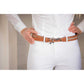 Leather riding belt with rhinestones for an elegant finishing touch to competition and training outfits.