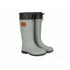 Light green tall waterproof stable boots with adjustable drawstring top and profiled sole for muddy ground.
