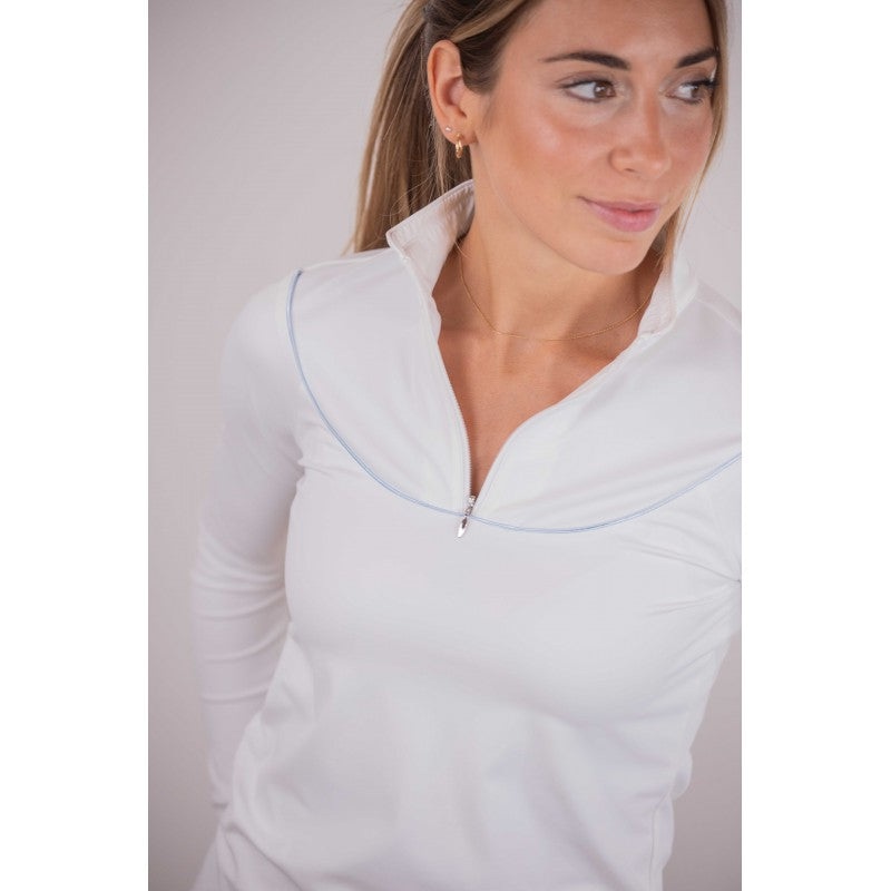 Lightweight equestrian show polo designed for freedom of movement and all-day competition comfort.