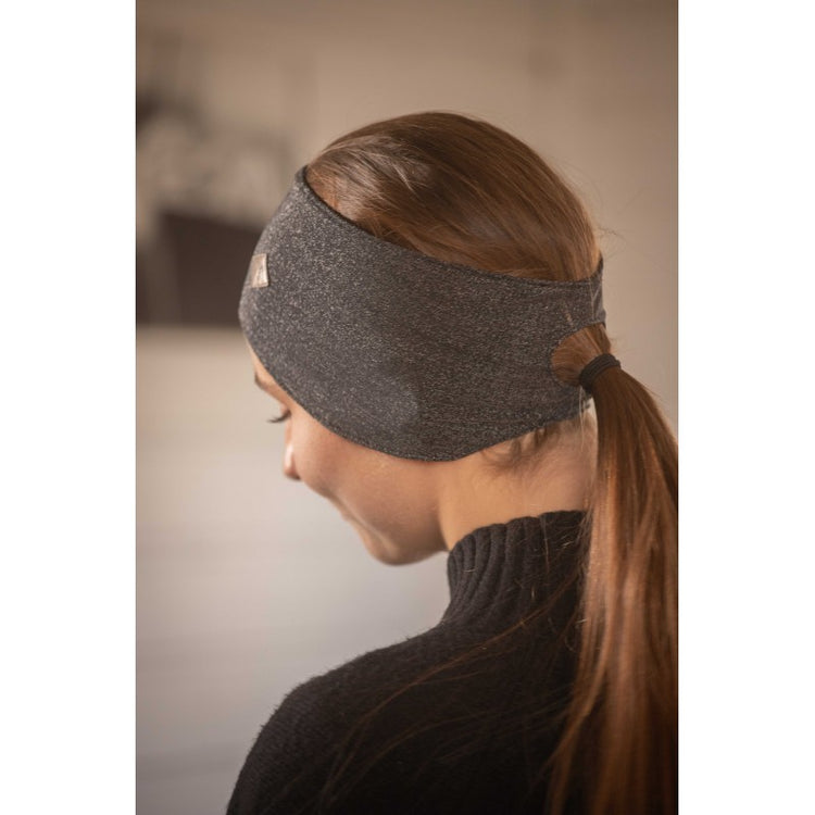 Lightweight stretch riding headband designed for warmth, flexibility and comfortable helmet wear.