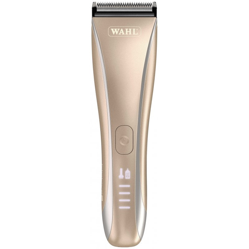 Lithium-ion grooming clipper with ergonomic construction