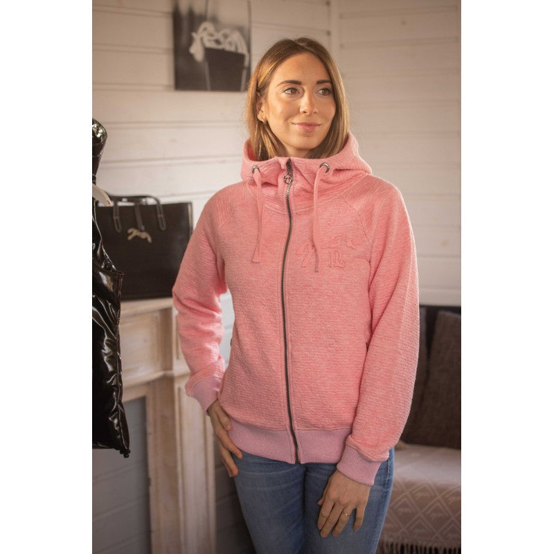 Long hooded sweatshirt jacket with full-length front zip