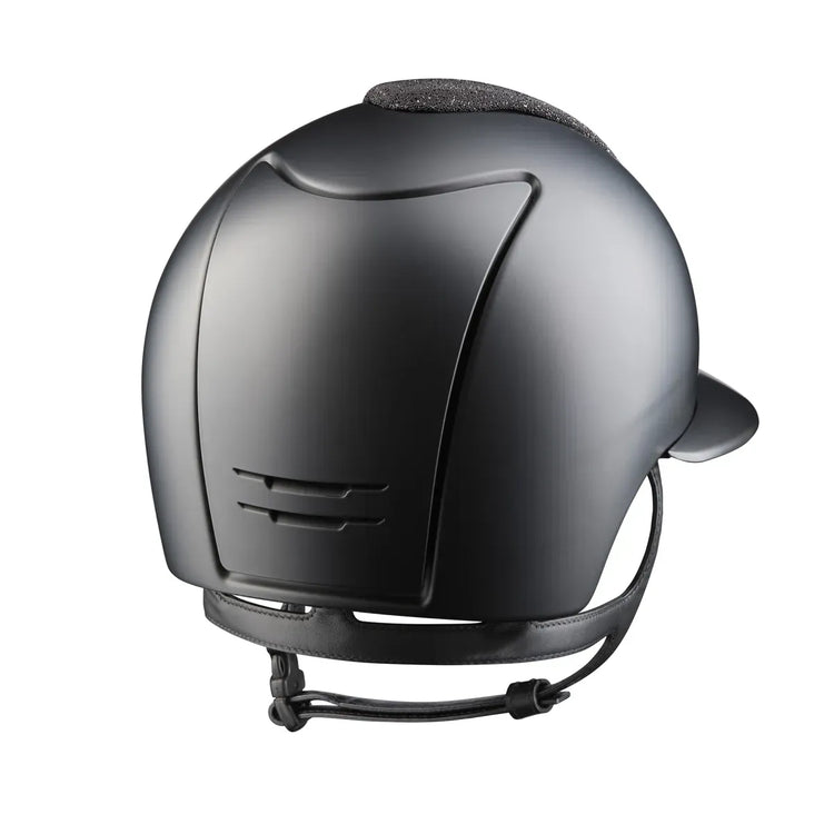 Premium riding helmet with leather chin strap