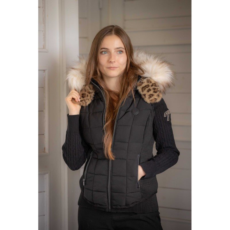 Padded riding vest with removable hood and front zip