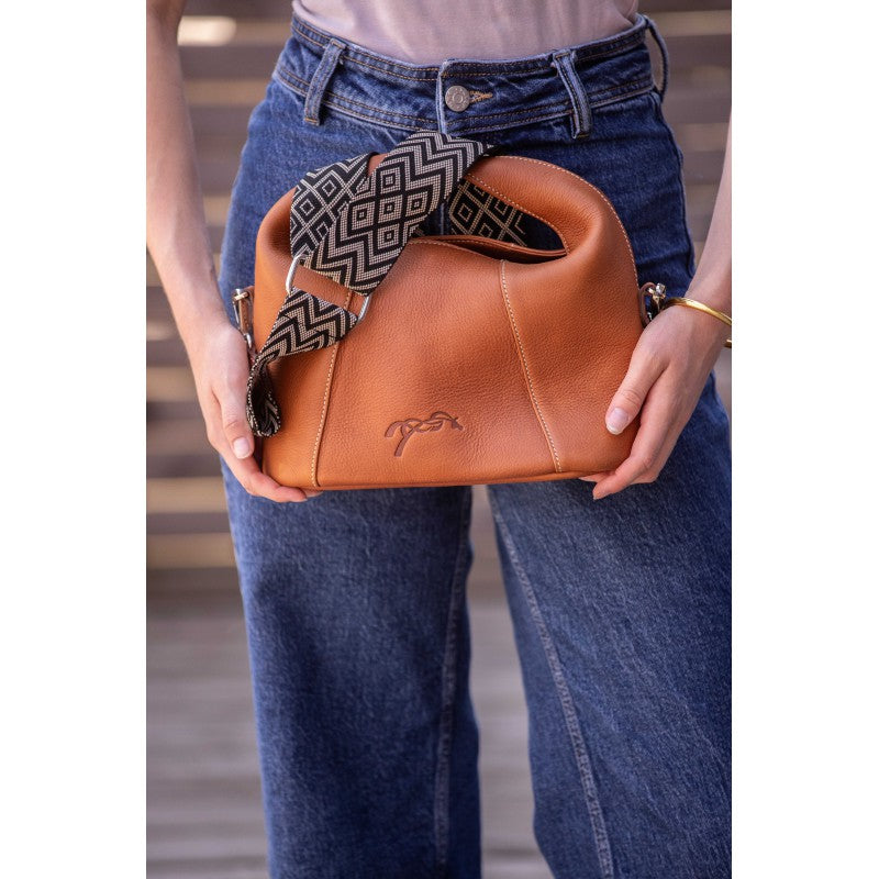 Penelope Agathe handbag with embossed logo on the central leather panel