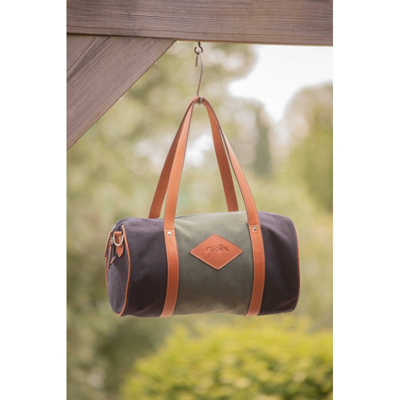 Penelope bowling travel bag with diamond-shaped logo patch and refined leather detailing.