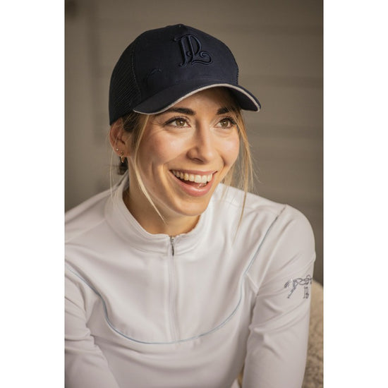 Penelope Mesh Cap with breathable back panels and elegant PL initials on the front.
