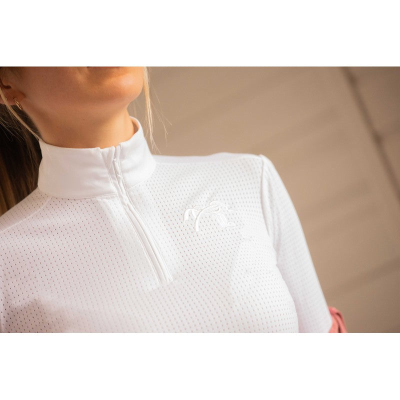 Penelope Bruges Mesh technical show shirt with zip collar and moisture-wicking performance fabric.