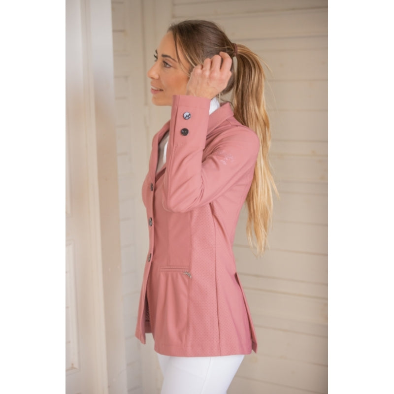 Penelope Calista stretch riding jacket with two decorative pockets and elegant silver charm detail.