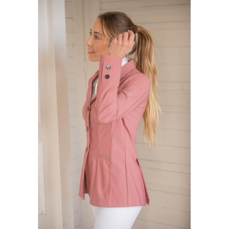 Penelope Calista stretch riding jacket with two decorative pockets and elegant silver charm detail.