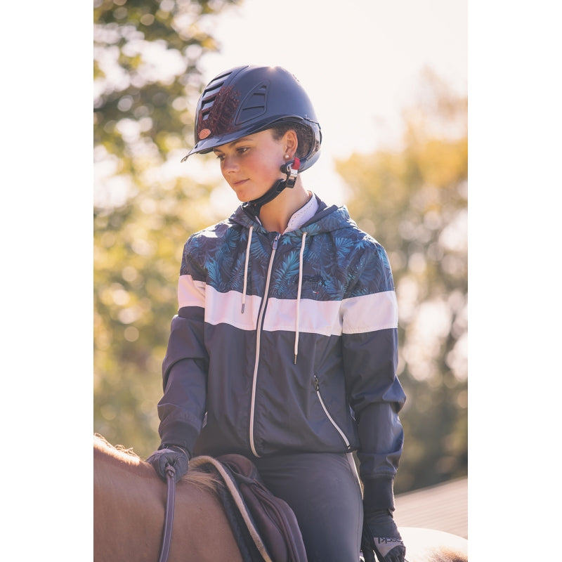 Penelope Celecce lightweight rain jacket with drawstring waist and practical front pockets.