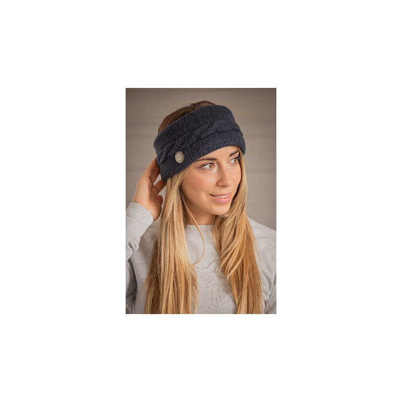 Warm headband for horse riders during winter stable activities.