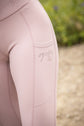 Penelope Delphe silicone full seat leggings with rhinestone logo and shiny waistband details.