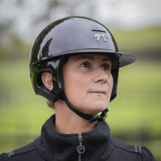 Penelope x Freejump Riding Helmet with long polo visor and lightweight equestrian design.