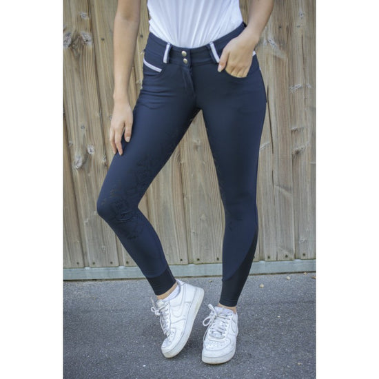 Penelope Fun Navy Full Seat Breeches for women with soft silicone grip.