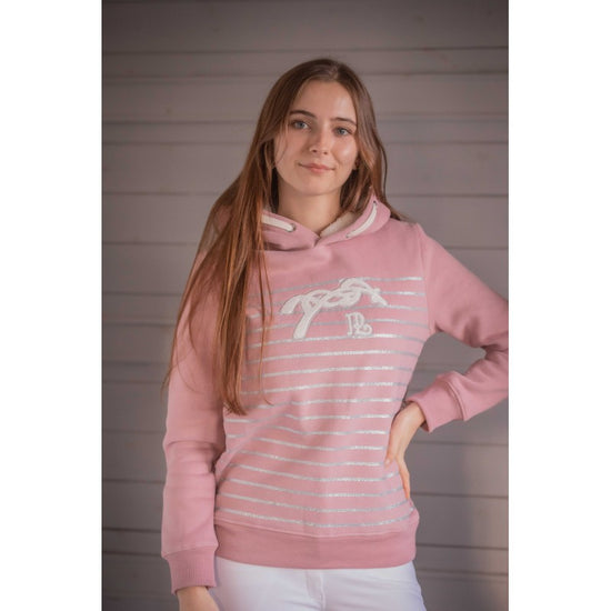 Pink riding hoodie with silver stripes