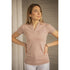 Penelope Josie V-neck polo shirt with elegant stand-up collar and subtle equestrian styling.