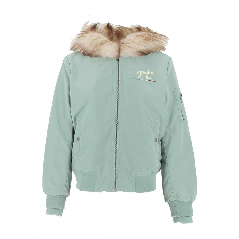 Penelope Kids Lyon short bomber jacket with elasticated hem, cuffs and chest embroidery.
