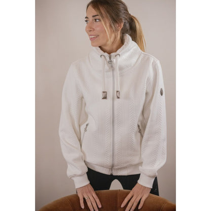 Penelope Laponia riding sweatshirt with practical front zipper.