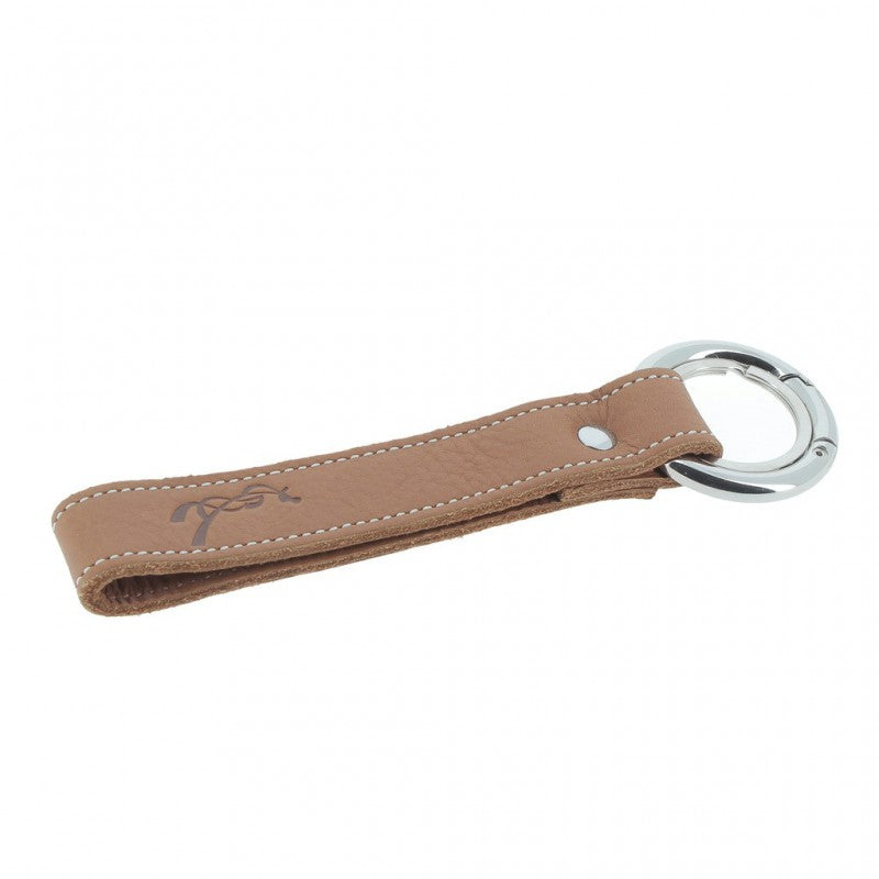 Penelope Lara leather keychain with two stainless steel rings.
