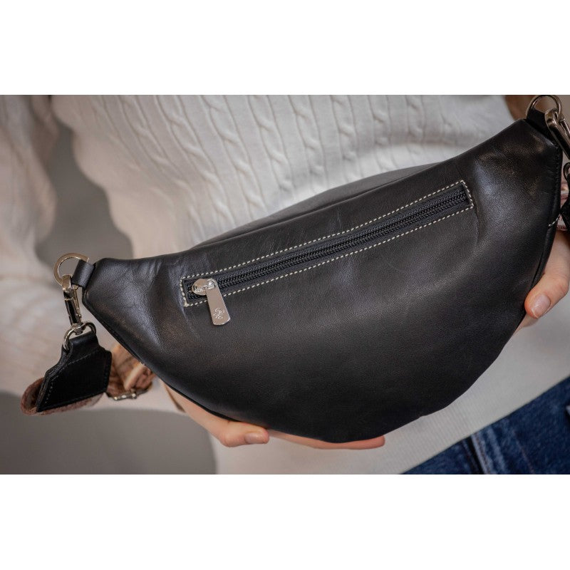 Penelope Double Zip bag with decorative metal studs and embossed logo