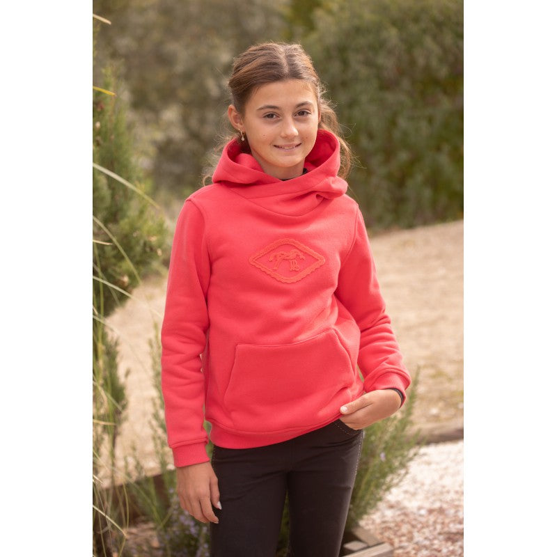 Penelope Louison Kids Sweatshirt with sporty hood and tonal diamond embroidery.