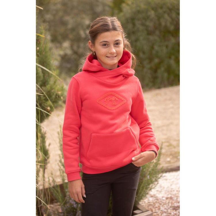 Penelope Louison Kids Sweatshirt with sporty hood and tonal diamond embroidery.