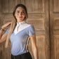 Penelope Moon Arctic Blue show shirt with feminine short puff sleeves.