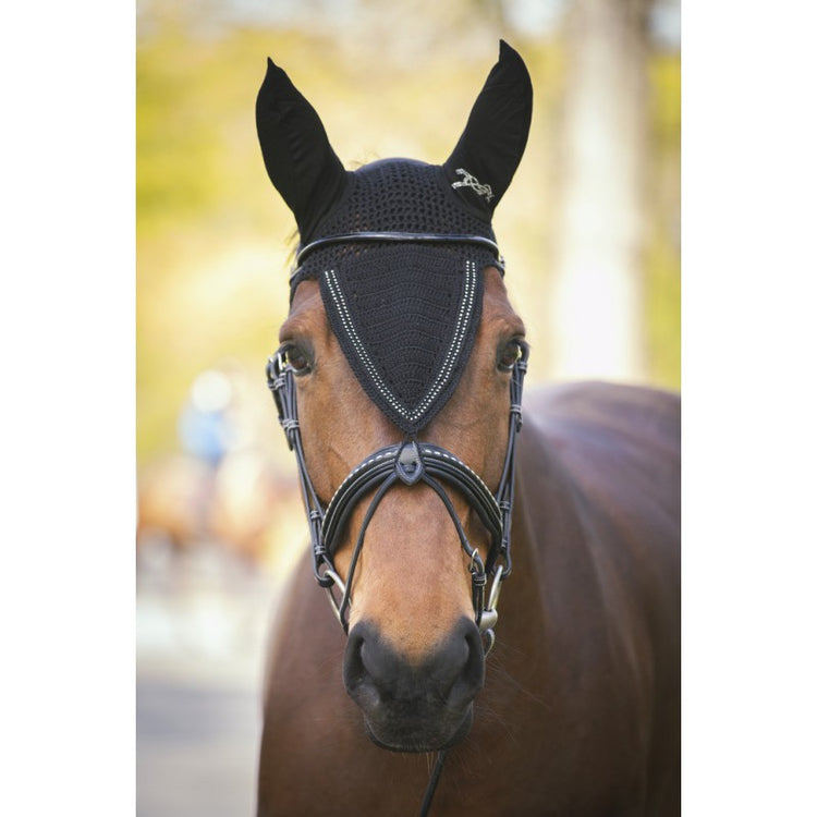 Penelope rhinestone fly veil with long ears for training and competition.