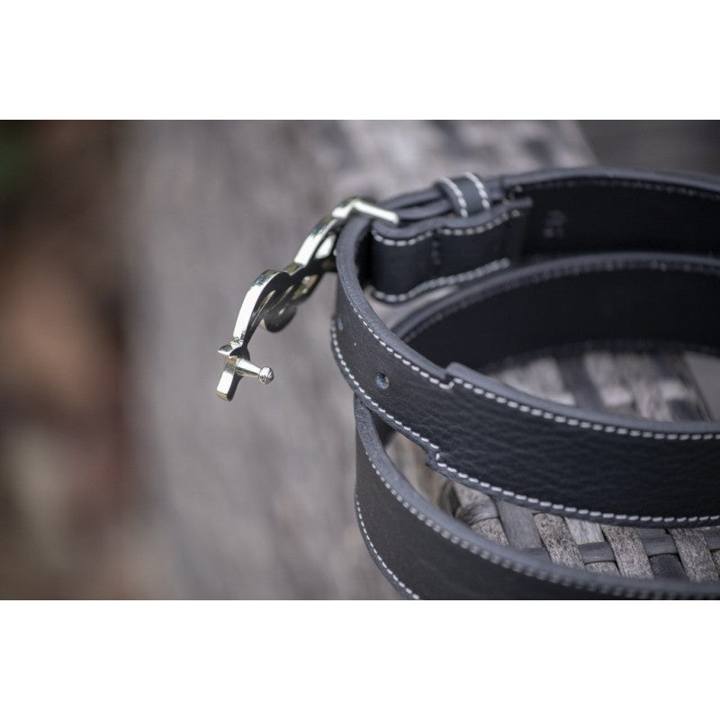 Penelope riding belt with stainless steel logo clasp.