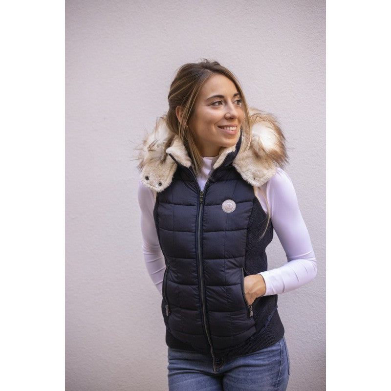 Penelope Roger glitter riding vest with practical zipped front pockets.