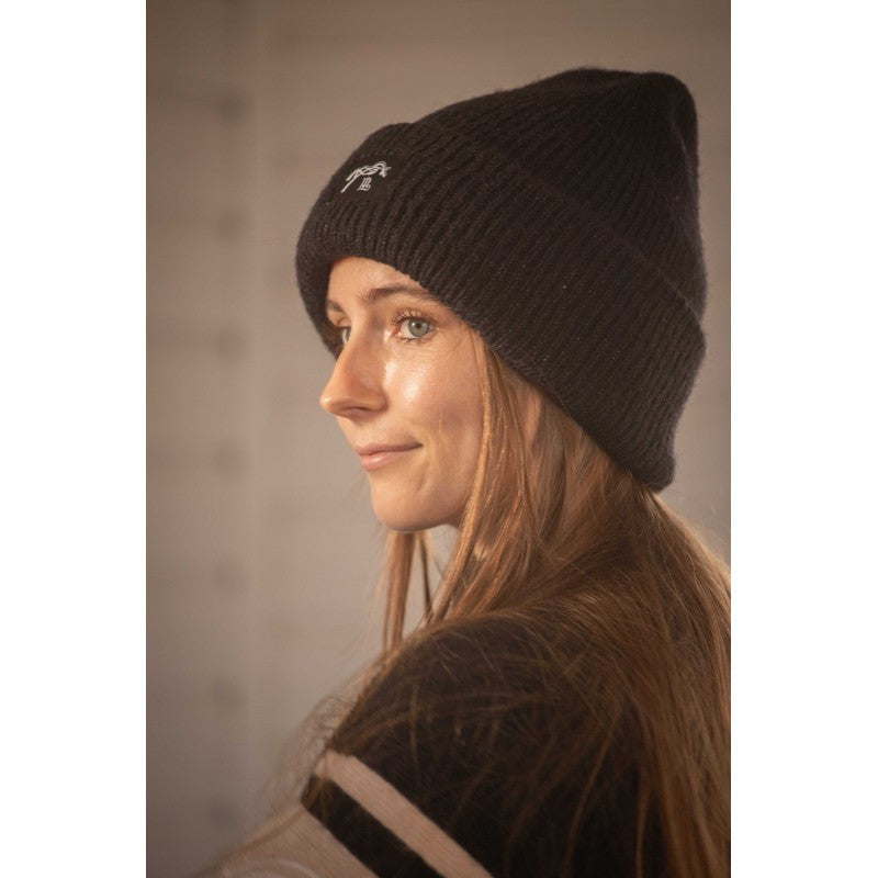 Penelope Solena beanie with subtle fabric logo label