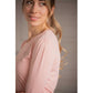 Penelope Techty Honey equestrian top with long gathered sleeves and a lightweight performance design.