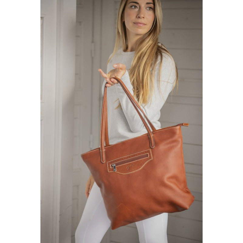 Penelope Toti leather tote bag crafted from French cowhide leather.