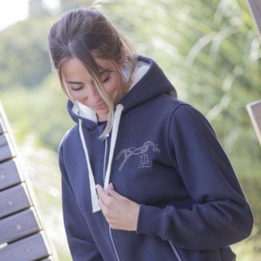 Penelope Tressy riding hoodie with full front zip and comfortable design for stable and everyday wear.
