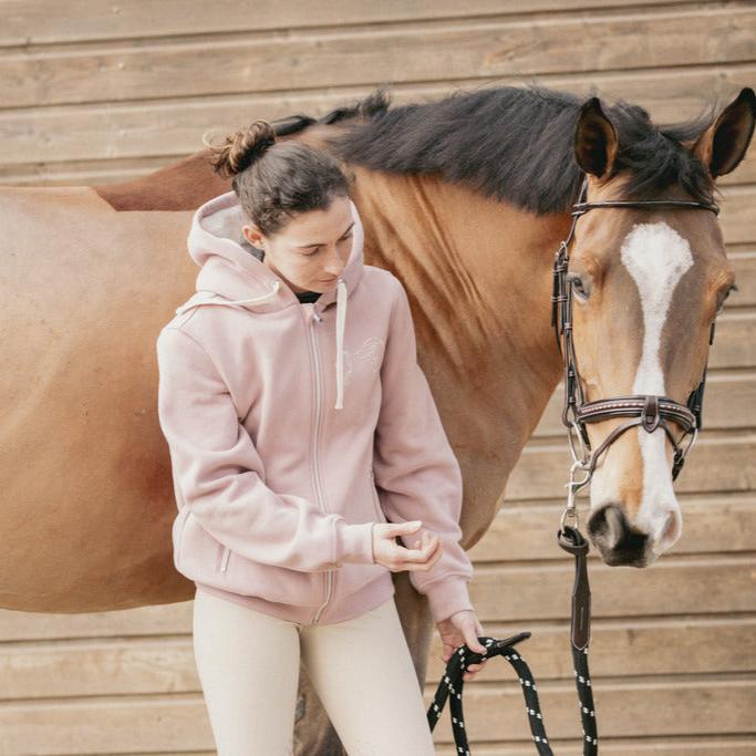 Penelope Tressy zipped sweatshirt with two secure front zipper pockets for riding and sports.