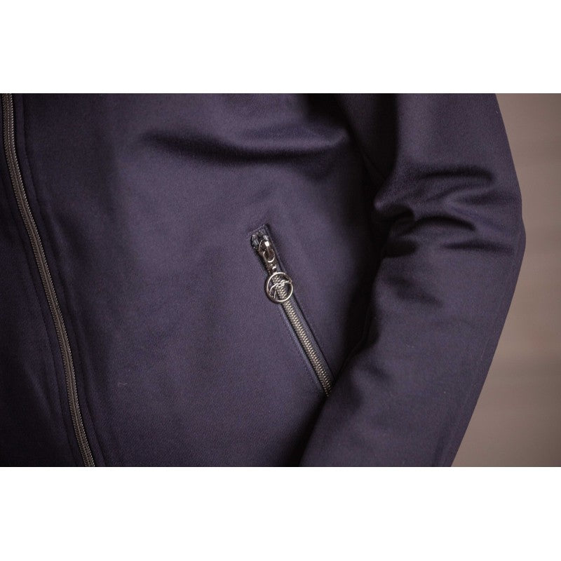 Penelope Tweeny lightweight equestrian jacket with gathered shoulders and glossy varnished trim.