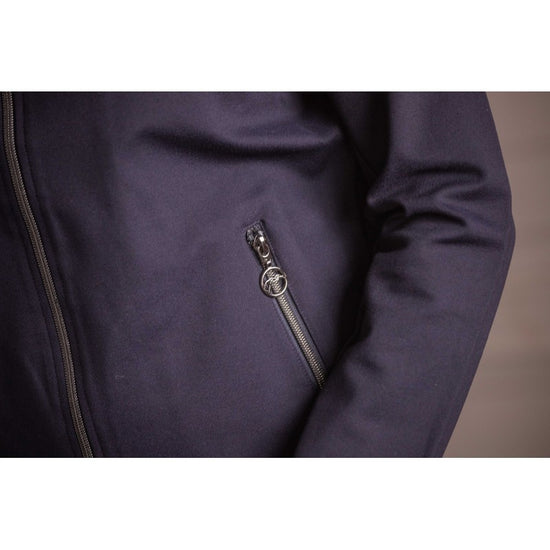Penelope Tweeny lightweight equestrian jacket with gathered shoulders and glossy varnished trim.