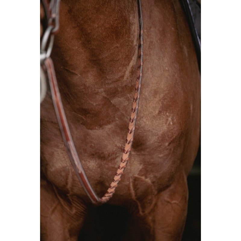 Penelope US Braided Reins in chestnut leather for an elegant hunter ring look.