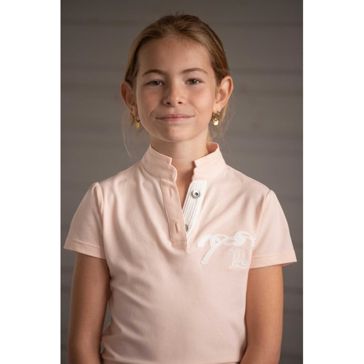 Penelope Victorine kids polo shirt with short gathered sleeves and elegant embroidered logo.
