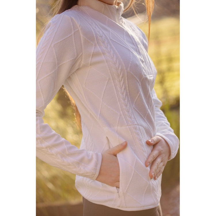 Penelope Violette quarter zip jumper with adjustable front fastening and refined equestrian styling.