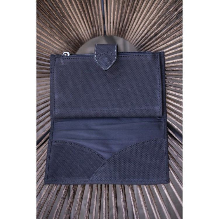 Equestrian leather wallet with elegant horse-inspired styling.