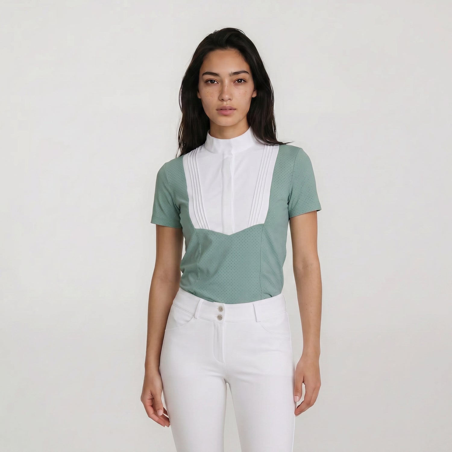 Perforated technical competition shirt for female equestrian riders