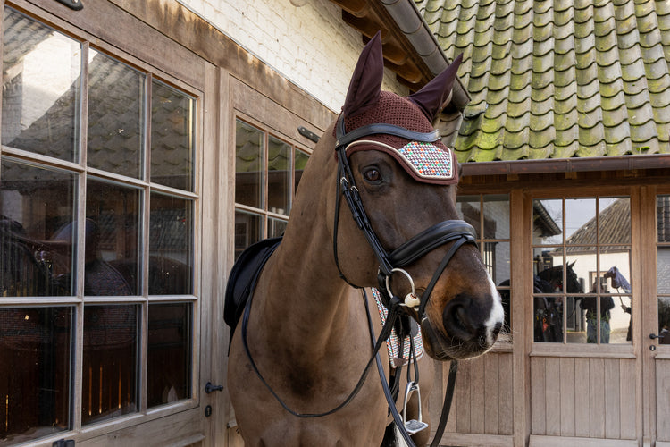 Pied-de-poule equestrian fly veil for a coordinated riding look