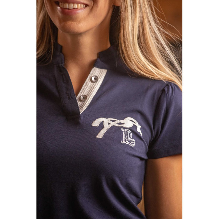 Riding polo shirt with two button collar navy blue
