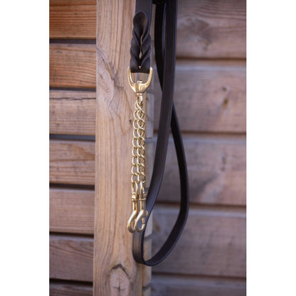 Paddock Leather Lead Rope with gold chains for horse presentation